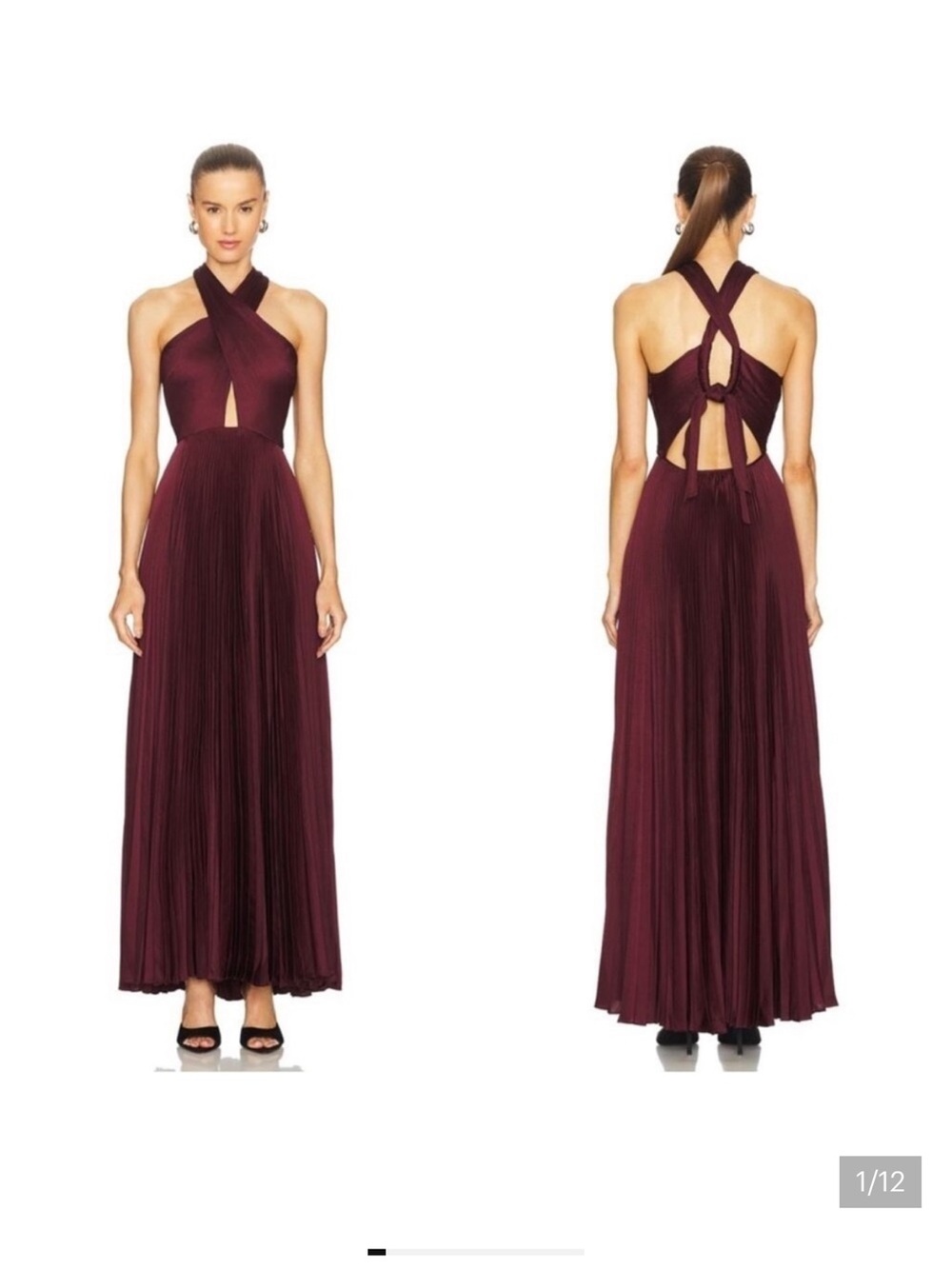 A.L.C. Athena Pleated Halterneck Dress in Burgundy Wine